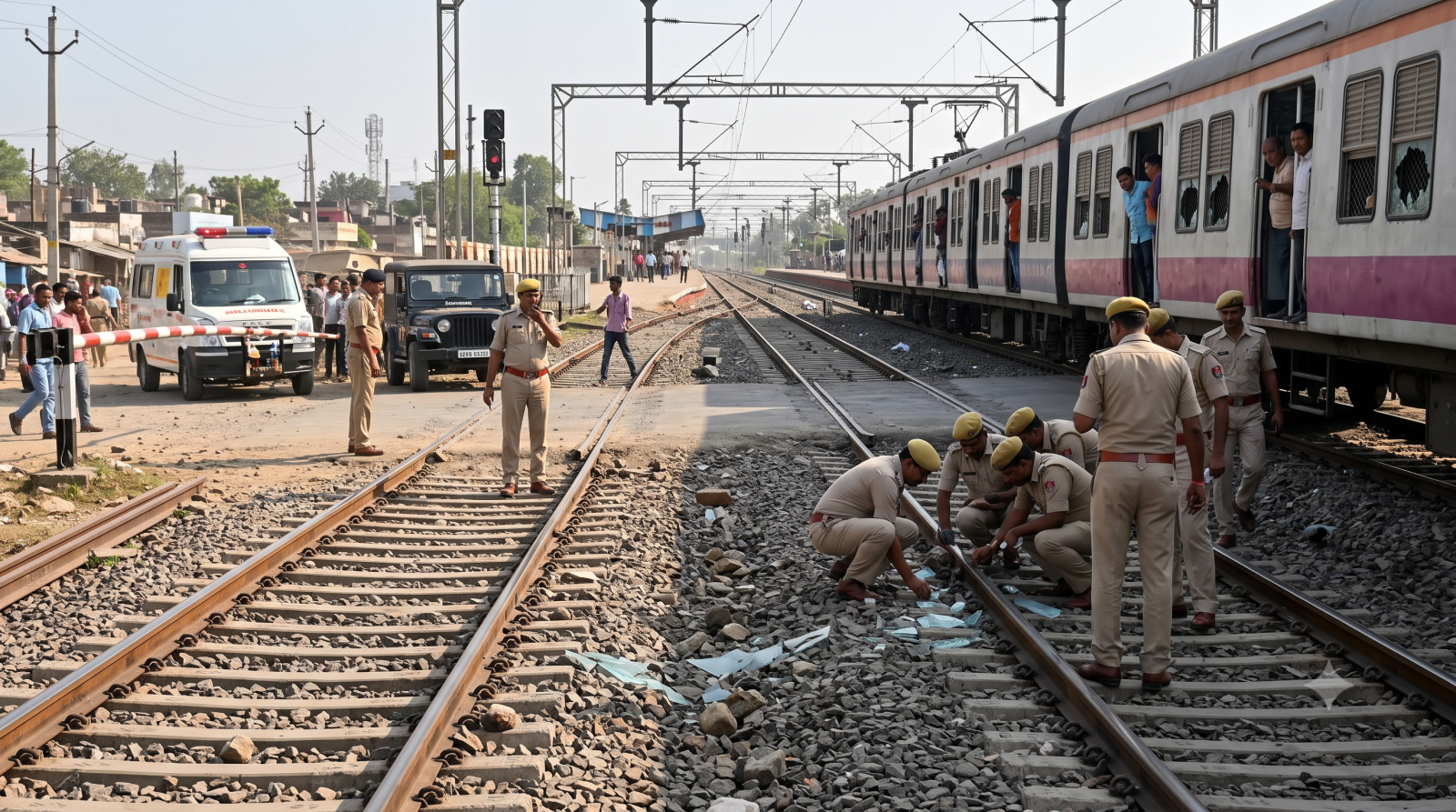 गोरखपुर के पास रेलवे ट्रैक पर पथराव की घटना स्थल